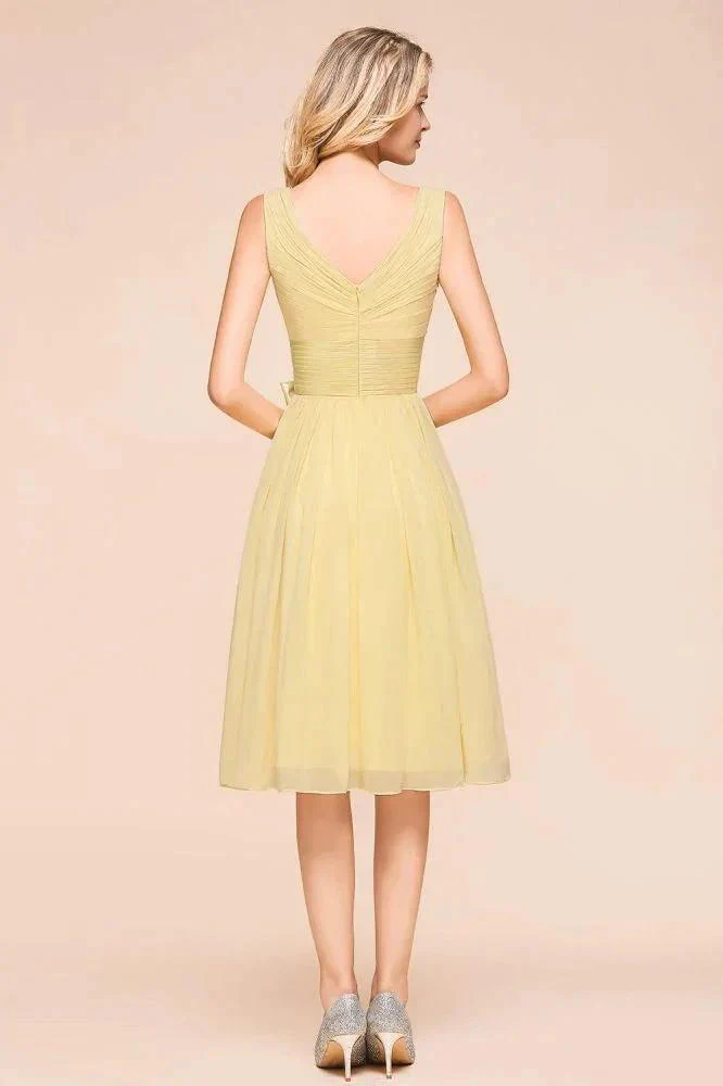 V-Neck Sleeveless A-line Mini Dress Ankle Length Bridesmaid Dress - Image 2