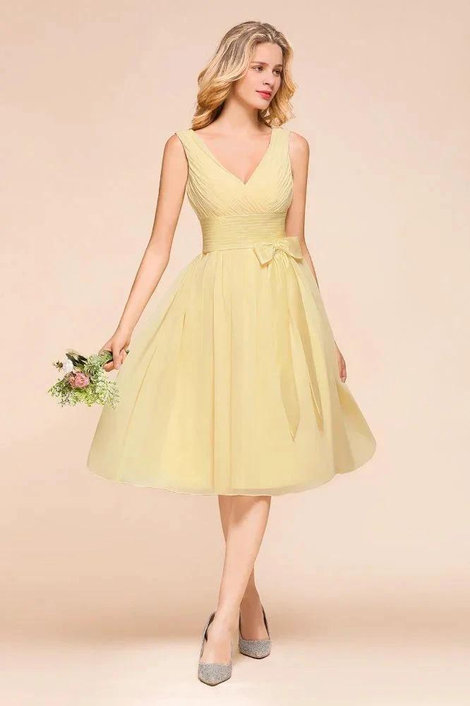 V-Neck Sleeveless A-line Mini Dress Ankle Length Bridesmaid Dress - Image 4