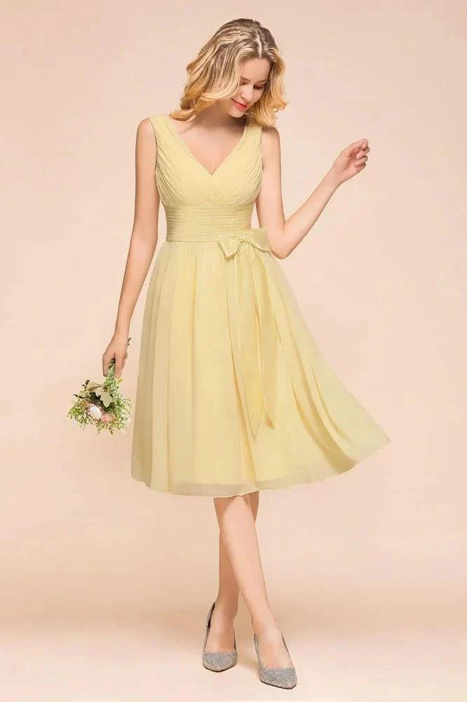 V-Neck Sleeveless A-line Mini Dress Ankle Length Bridesmaid Dress - Image 5