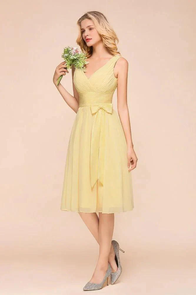 V-Neck Sleeveless A-line Mini Dress Ankle Length Bridesmaid Dress - Image 6