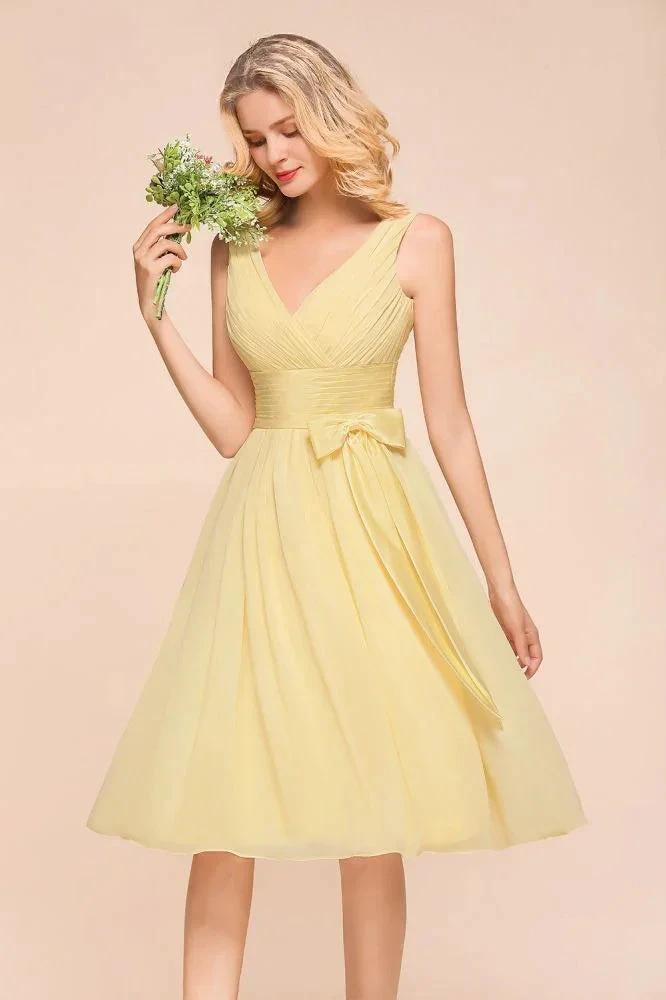V-Neck Sleeveless A-line Mini Dress Ankle Length Bridesmaid Dress - Image 7