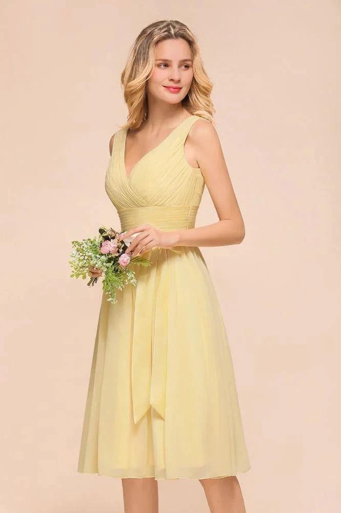 V-Neck Sleeveless A-line Mini Dress Ankle Length Bridesmaid Dress - Image 8