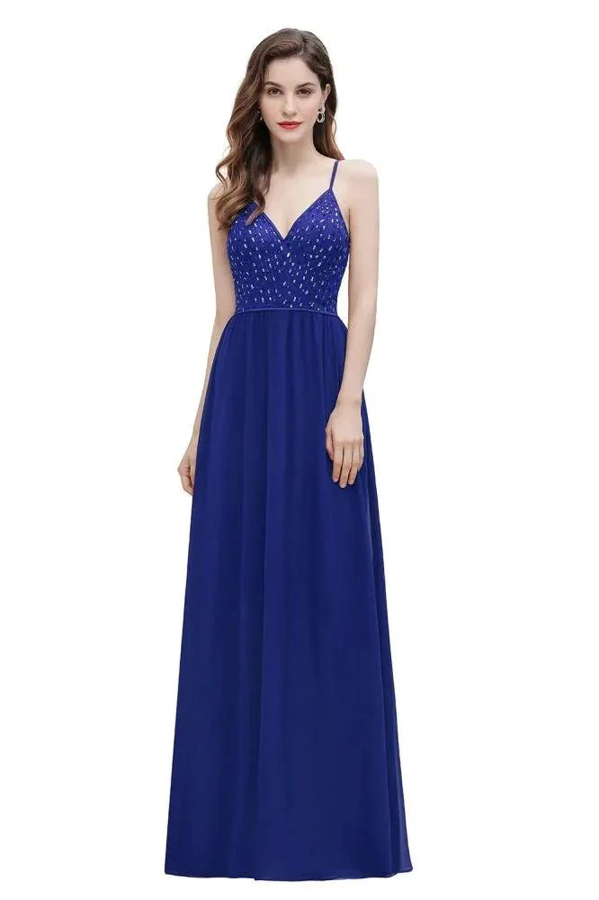 V-Neck Sleeveless Aline Evening Dress Sequins Bridesmaid Dress - Image 10