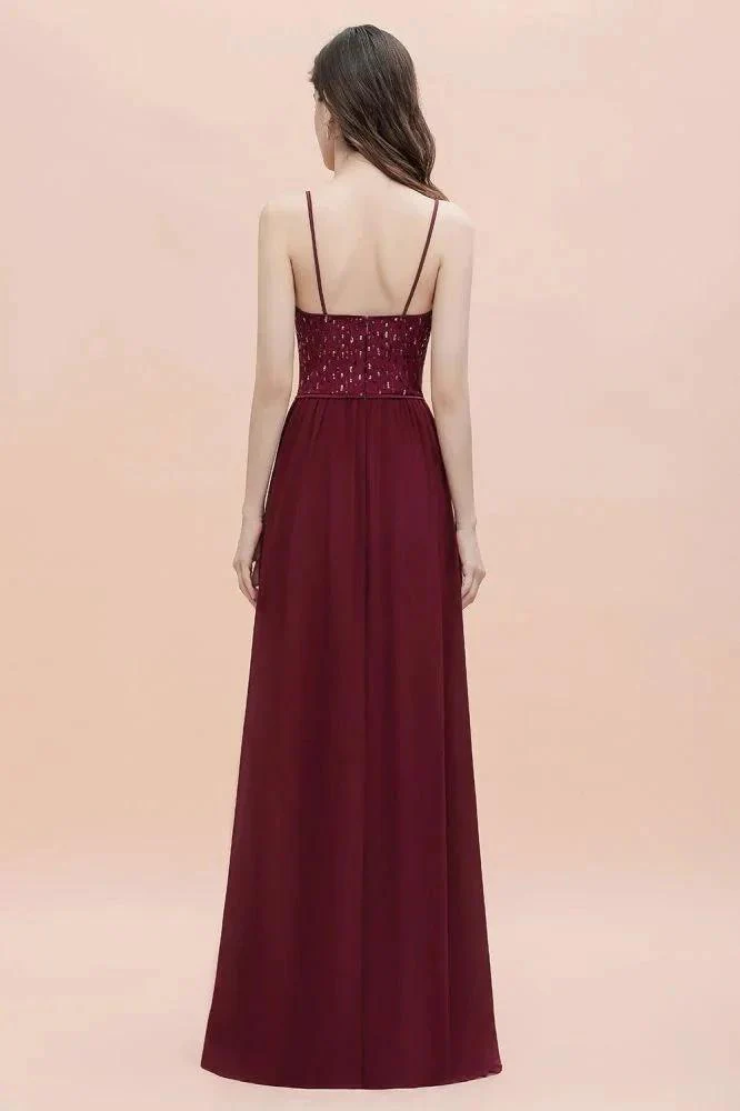 V-Neck Sleeveless Aline Evening Dress Sequins Bridesmaid Dress - Image 2