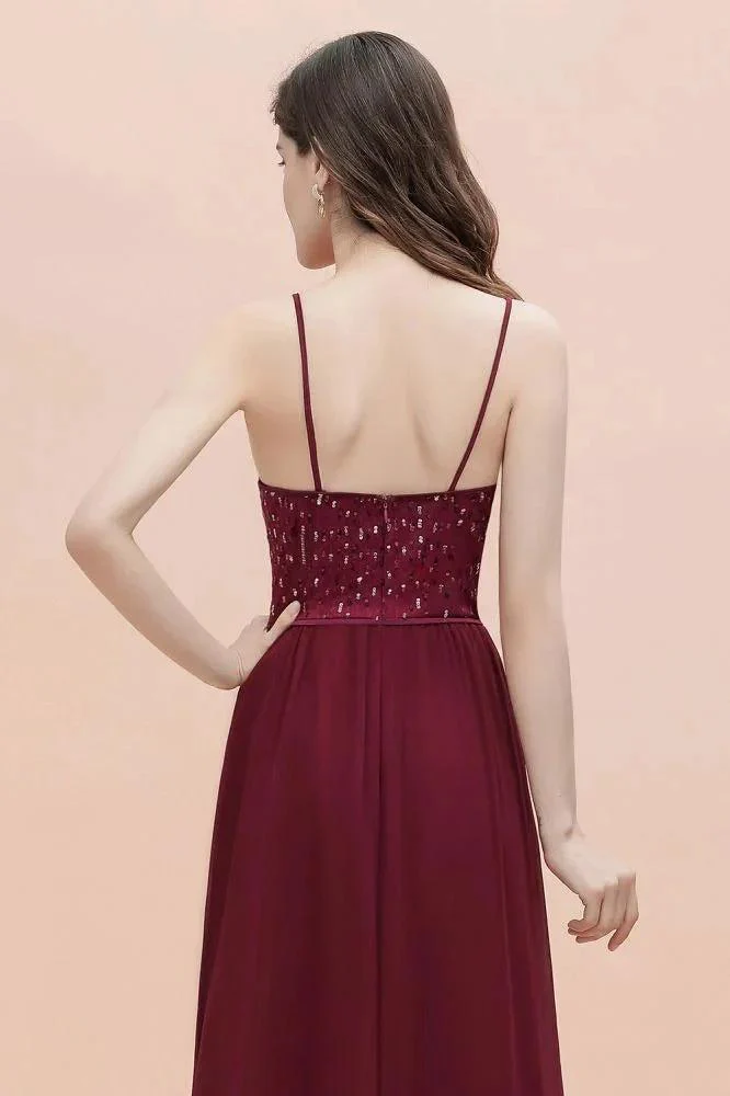 V-Neck Sleeveless Aline Evening Dress Sequins Bridesmaid Dress - Image 7