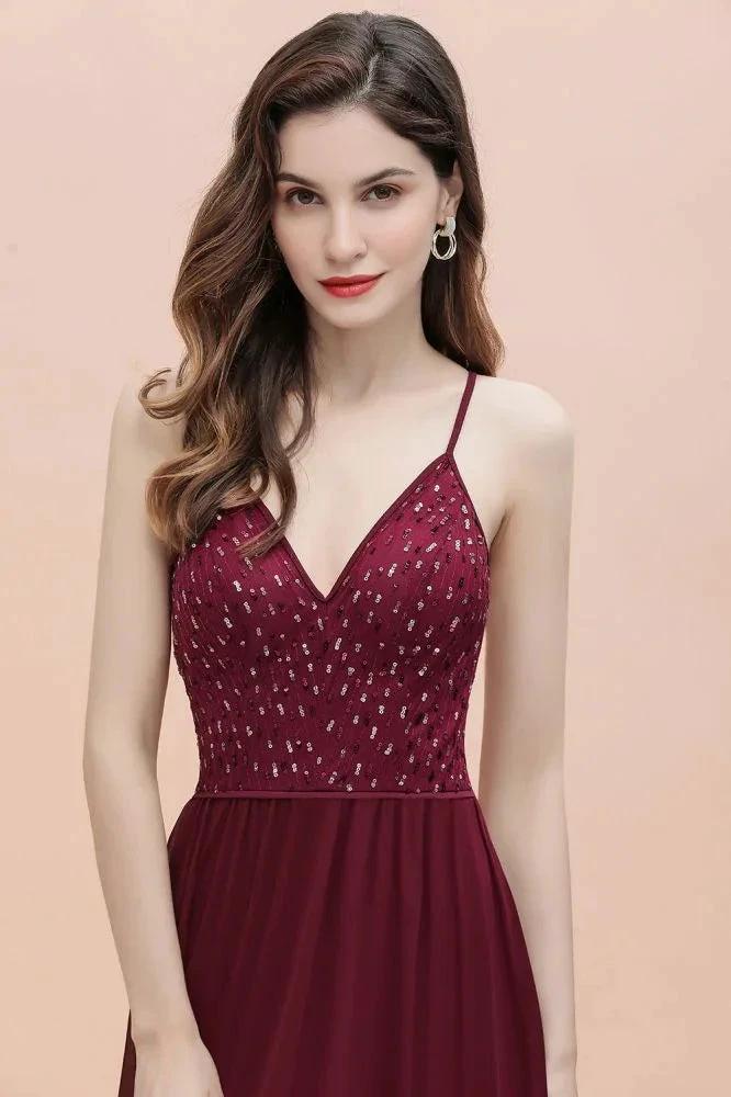 V-Neck Sleeveless Aline Evening Dress Sequins Bridesmaid Dress - Image 8