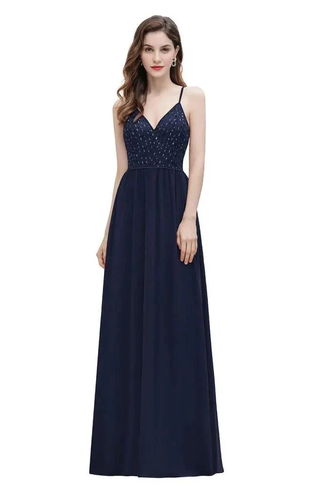 V-Neck Sleeveless Aline Evening Dress Sequins Bridesmaid Dress - Image 9