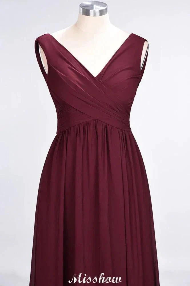 V-Neck Sleeveless Floor-Length Bridesmaid Dress Aline Ruffles Chiffon Party Gown - Image 4