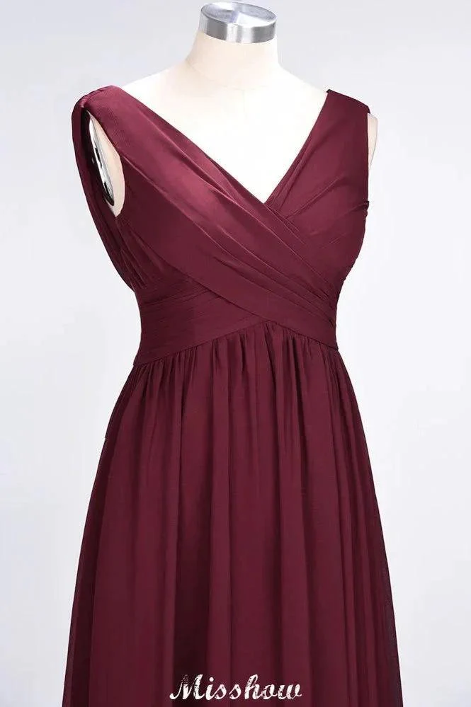 V-Neck Sleeveless Floor-Length Bridesmaid Dress Aline Ruffles Chiffon Party Gown - Image 5