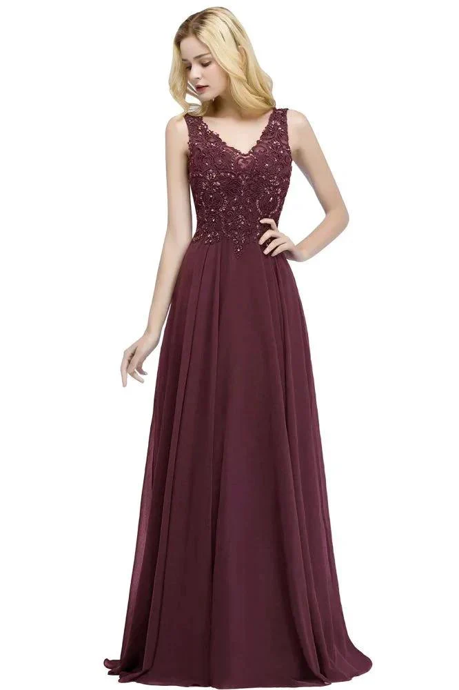 V-neck Sleeveless Long Appliqued Crystals Chiffon Prom Dresses - Image 10