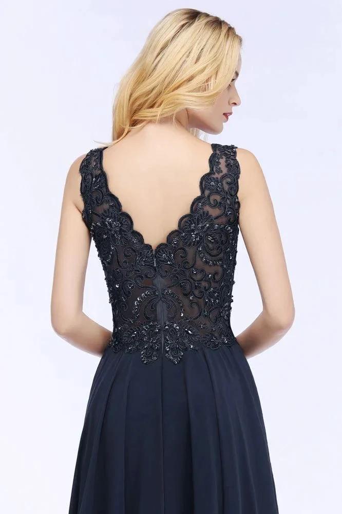 V-neck Sleeveless Long Appliqued Crystals Chiffon Prom Dresses - Image 9
