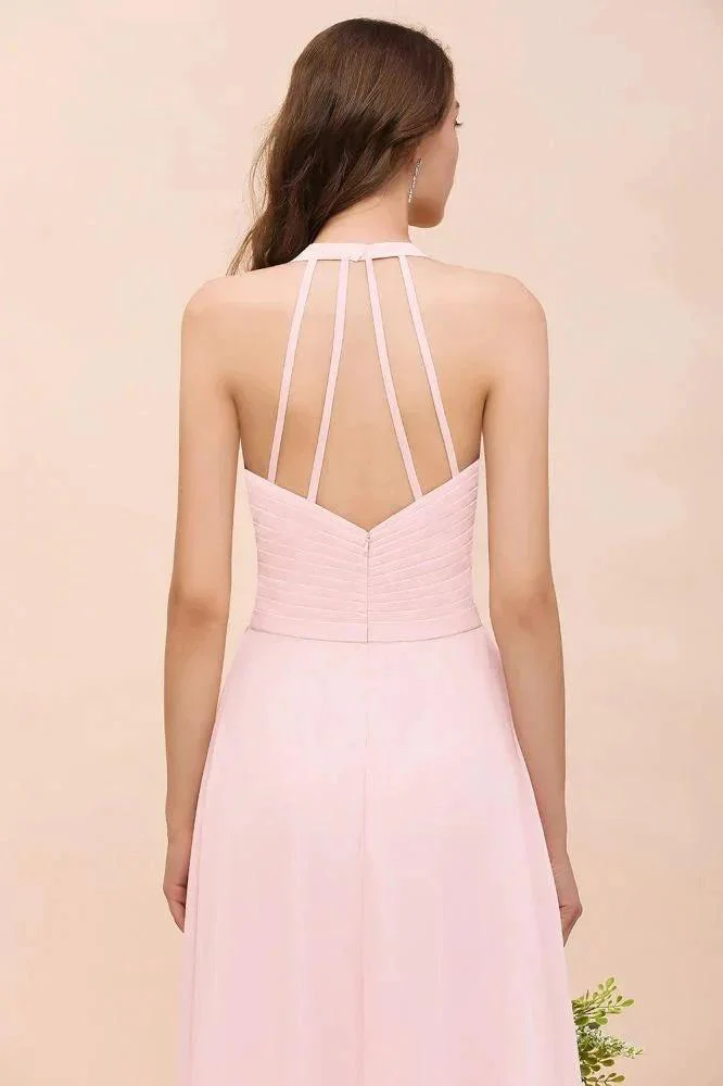 V-Neck Sleeveless Maxi Bridesmaid Dress Pink Chiffon Beach Wedding Dress - Image 8
