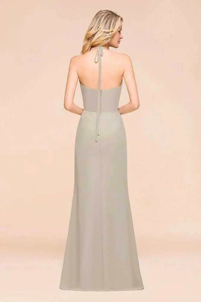 V-Neck Spaghetti Floor Length Folds Bridesmaid Dress - Image 2
