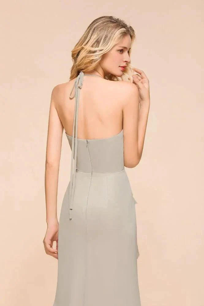 V-Neck Spaghetti Floor Length Folds Bridesmaid Dress - Image 8