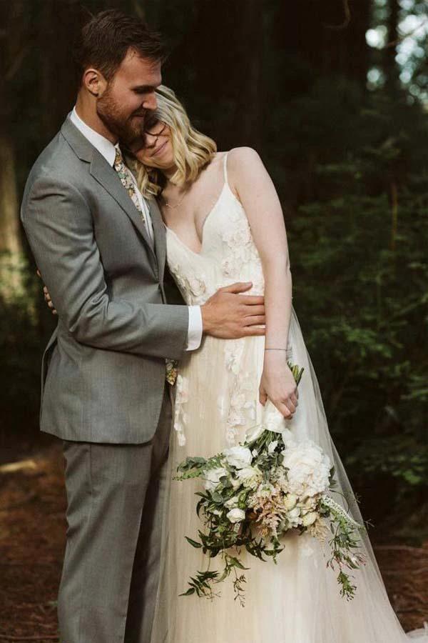 V Neck Spaghetti Strap Wedding Dresses Bridal Dress Lace Applique WD316 - Image 2