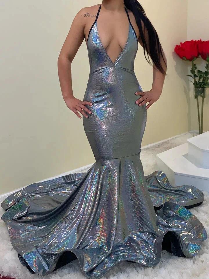 V-neck Spaghetti Straps Floor-length Mermaid Prom Dresses - Image 2
