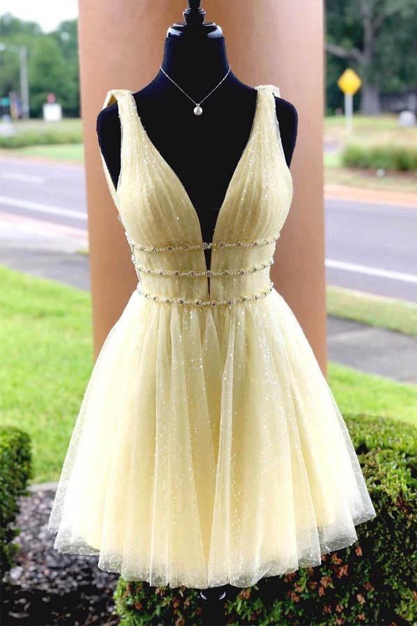 V-Neck Sparkling Beading Sky Blue Short Prom Dress Homecoming Dress PD316 - Image 2