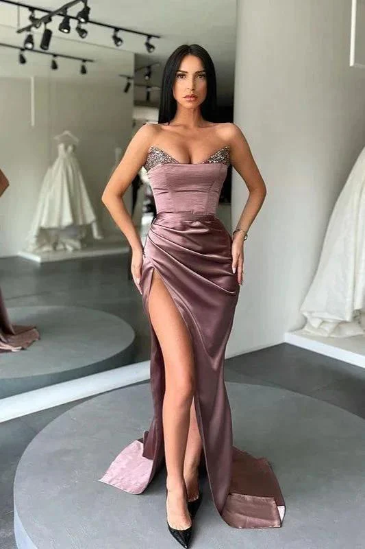 V-neck Stain Mermaid Long Prom Dress with Sequins and Slit - Image 2