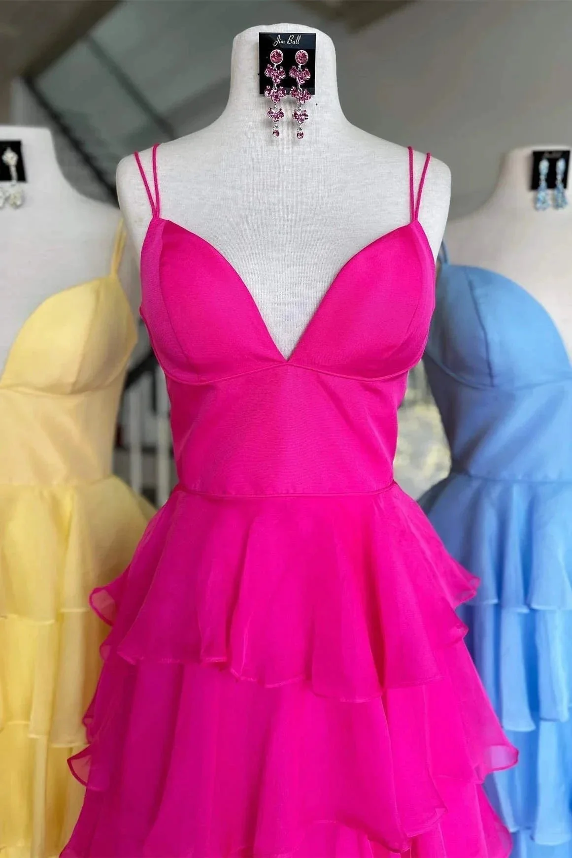 Margot | V-Neck Straps Ruffle Chiffon Prom Dress with Slit - Image 2
