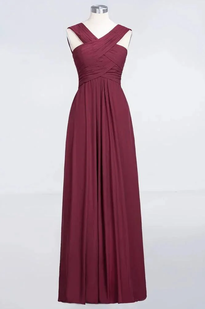 V-Neck Straps Sleeveless Floor-Length Bridesmaid Dress with Ruffles - Image 2