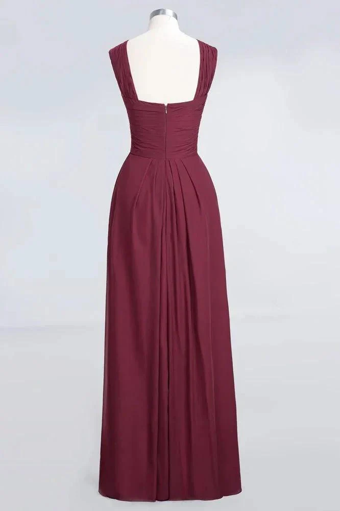 V-Neck Straps Sleeveless Floor-Length Bridesmaid Dress with Ruffles - Image 3
