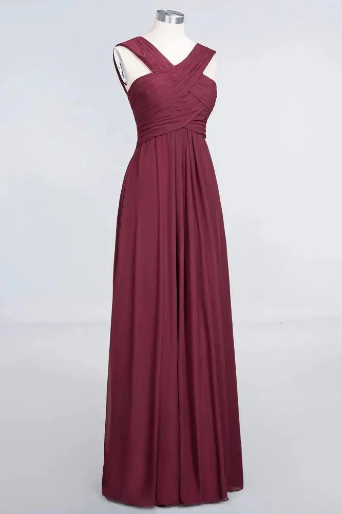 V-Neck Straps Sleeveless Floor-Length Bridesmaid Dress with Ruffles - Image 4