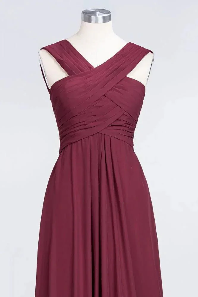 V-Neck Straps Sleeveless Floor-Length Bridesmaid Dress with Ruffles - Image 5