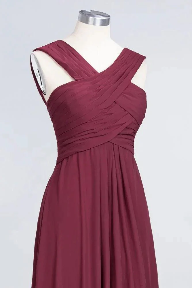 V-Neck Straps Sleeveless Floor-Length Bridesmaid Dress with Ruffles - Image 6