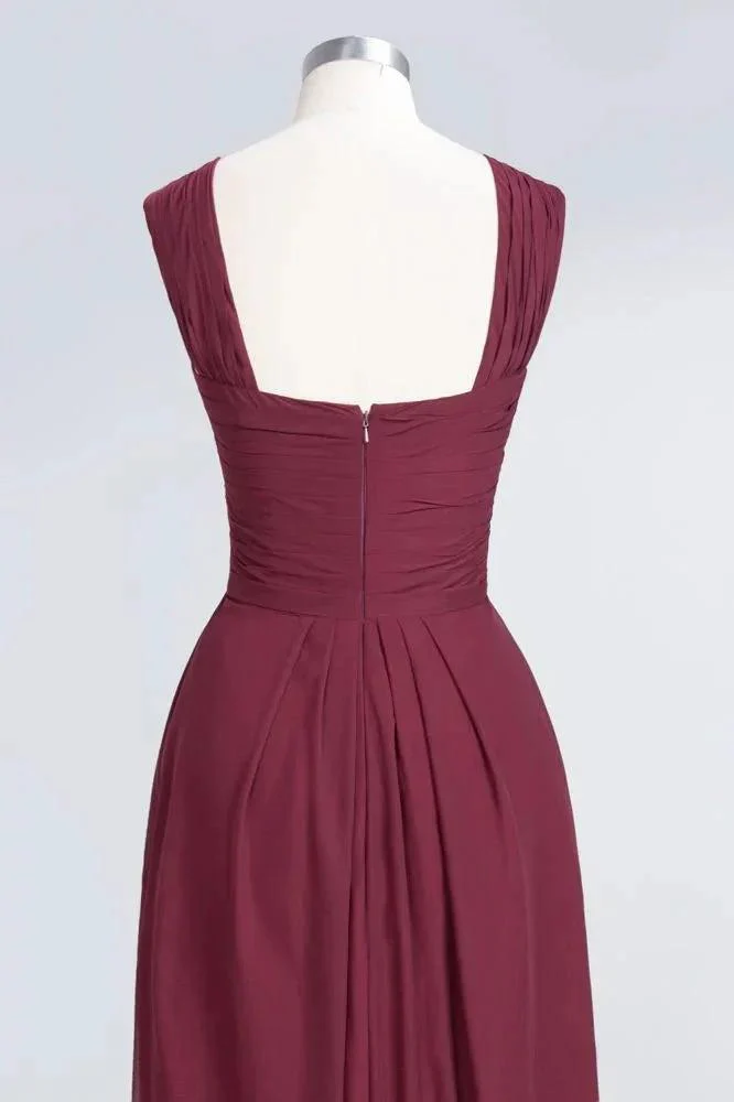 V-Neck Straps Sleeveless Floor-Length Bridesmaid Dress with Ruffles - Image 7
