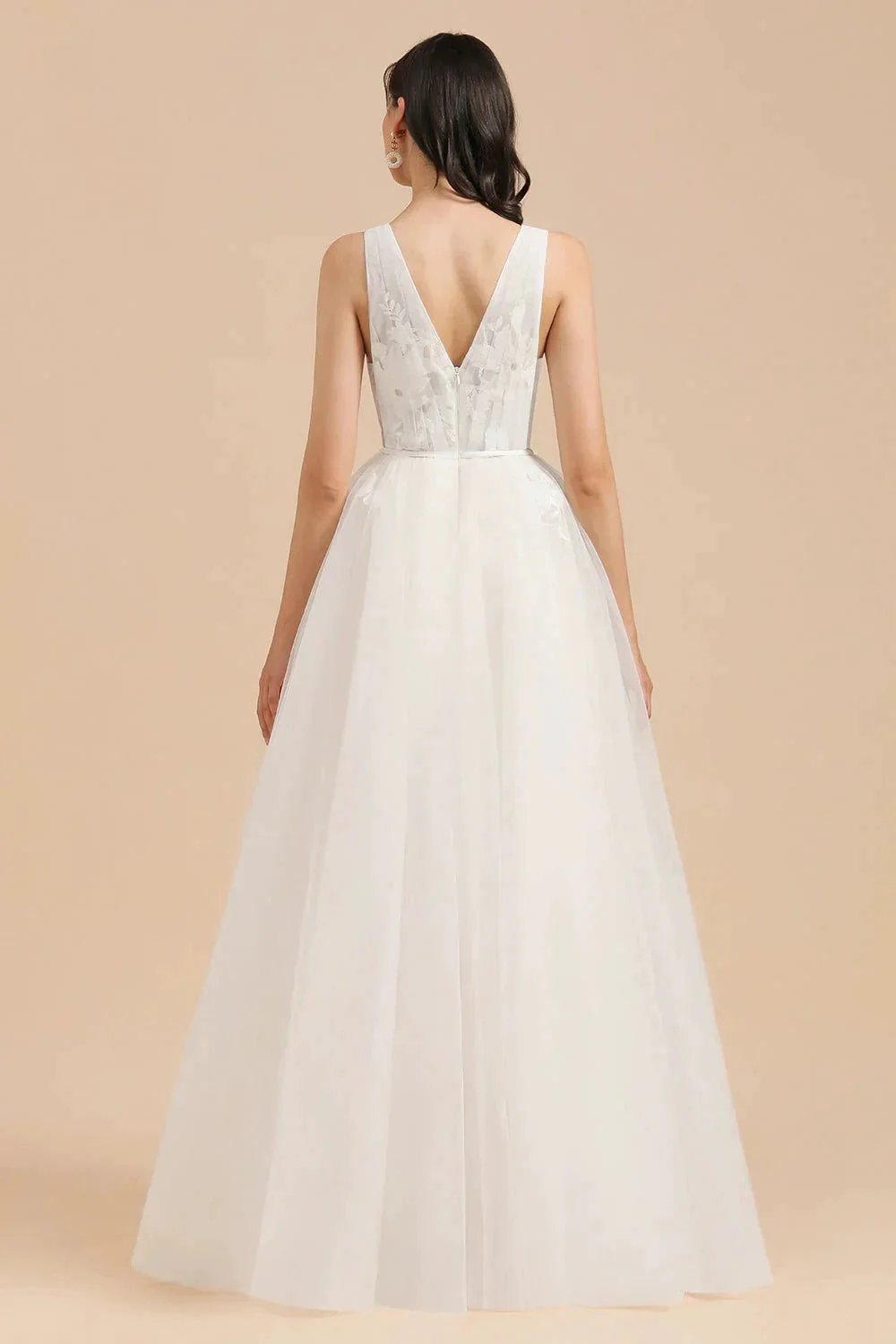 V-Neck Tulle Lace Appliques Simple Wedding Dress Garden Wedding Gowns Floor Length - Image 3