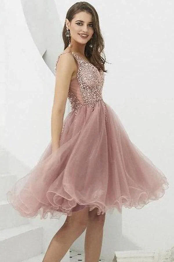 V-neck Tulle with Beaded Short Prom Dresses Homecoming Dresses PD366 - Image 2