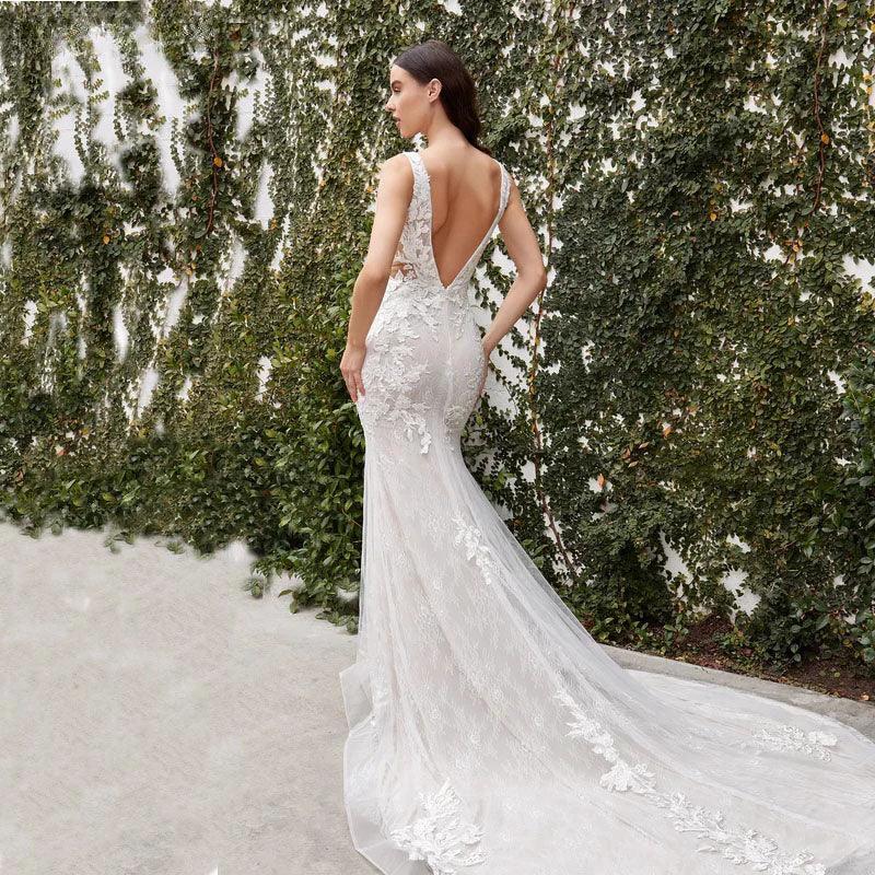 V-neck Wedding Dresses For Women 2024 Backless Mermaid Lace Appliques Floor-length Backless Customized Vestidos De Novia - Image 2