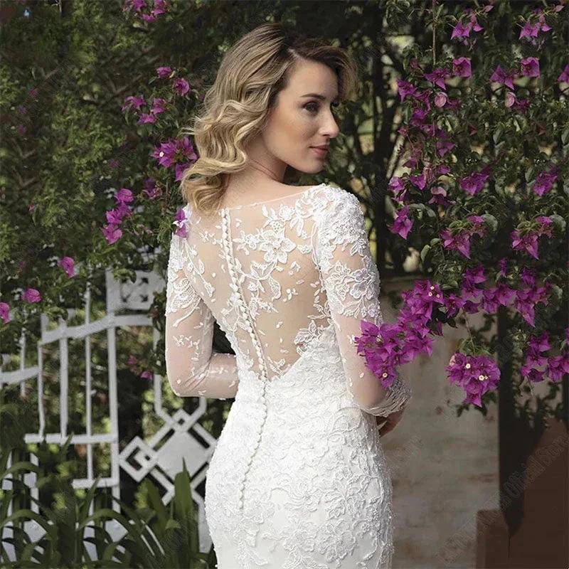 V Neck Wedding Dresses Mermaid Appliques Long Sleeves Bridal Dress Vestidos De Noiva Mariage Custom Made Vintage - Image 2