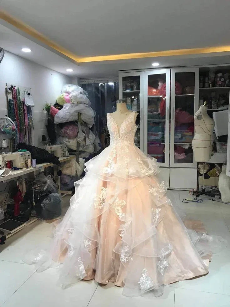 V Neckline Wedding Dress,Beautiful Ivory Wedding Dress,Romantic Wedding Dress Y6302 - Image 2