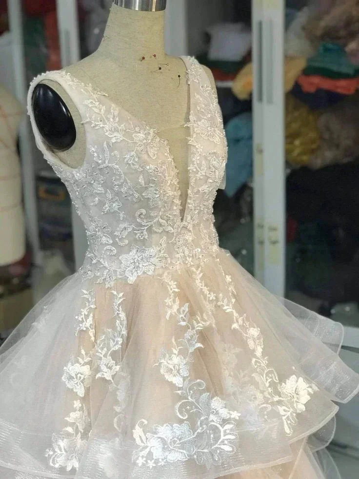 V Neckline Wedding Dress,Beautiful Ivory Wedding Dress,Romantic Wedding Dress Y6302 - Image 3