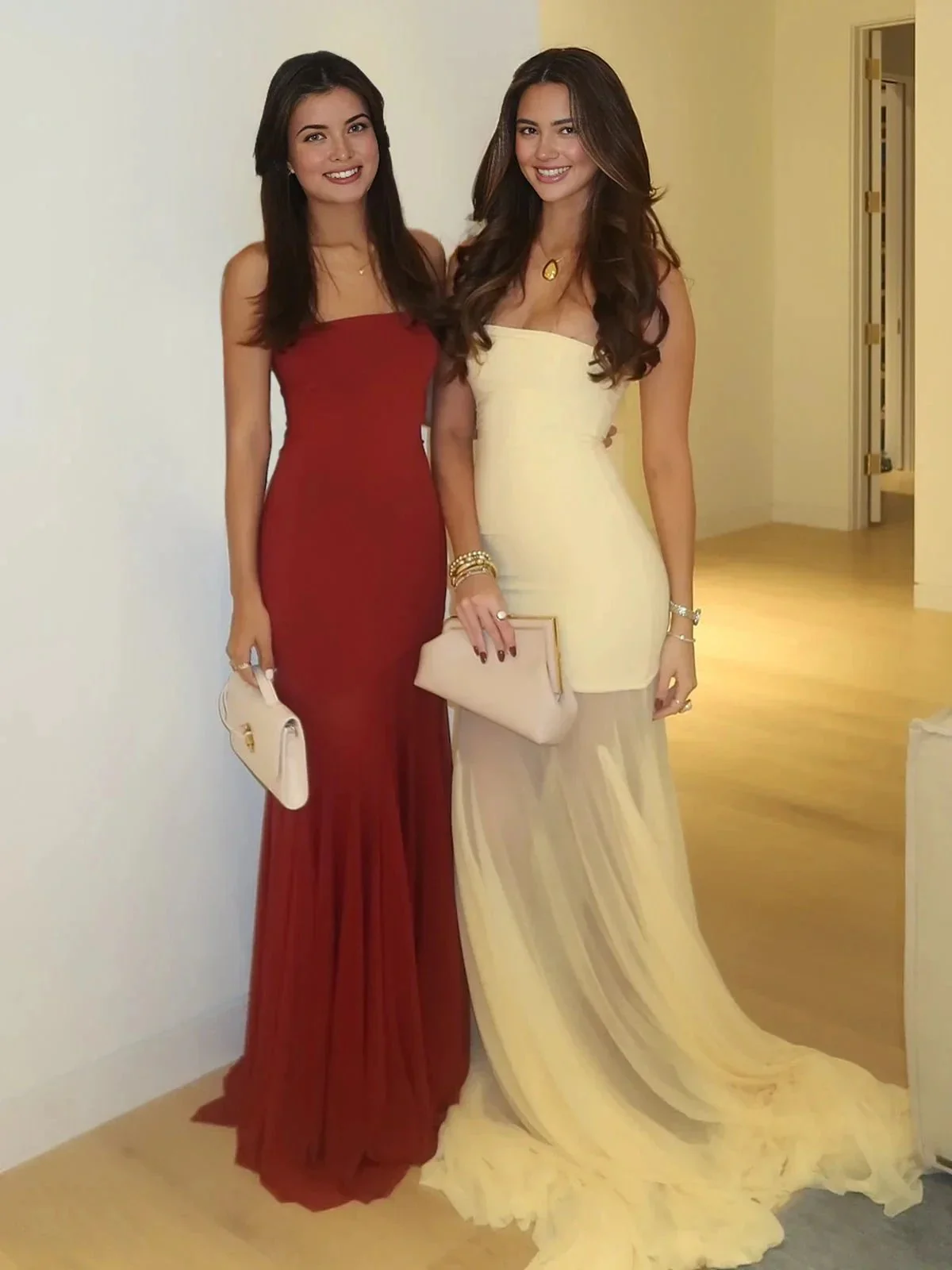 Valeska | Yellow Strapless Chiffon Mermaid Long Prom Dresses - Image 3