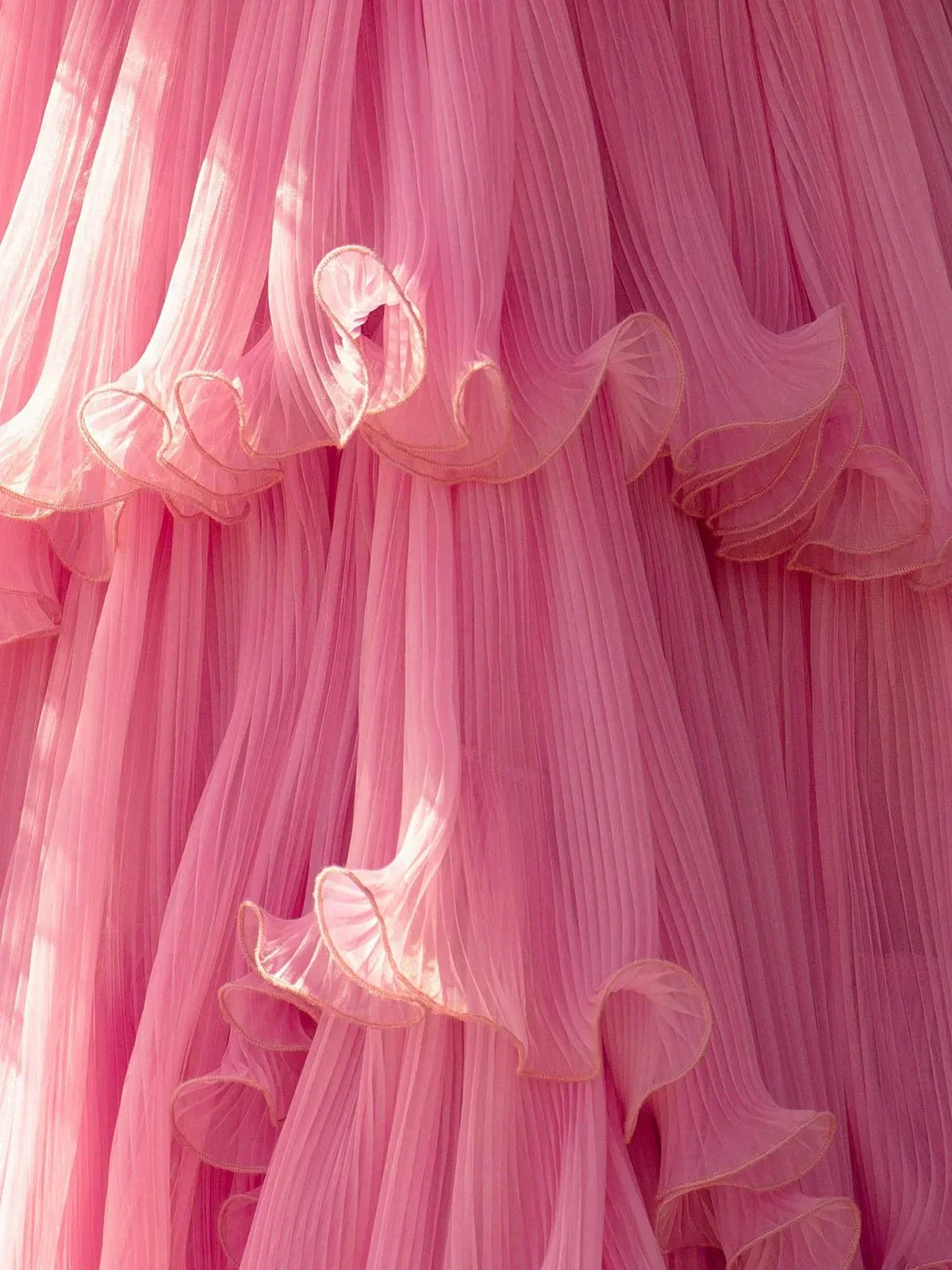 Vanessa |Pink Strapless A-Line Tiered Crinkled Tulle Prom Dress - Image 5