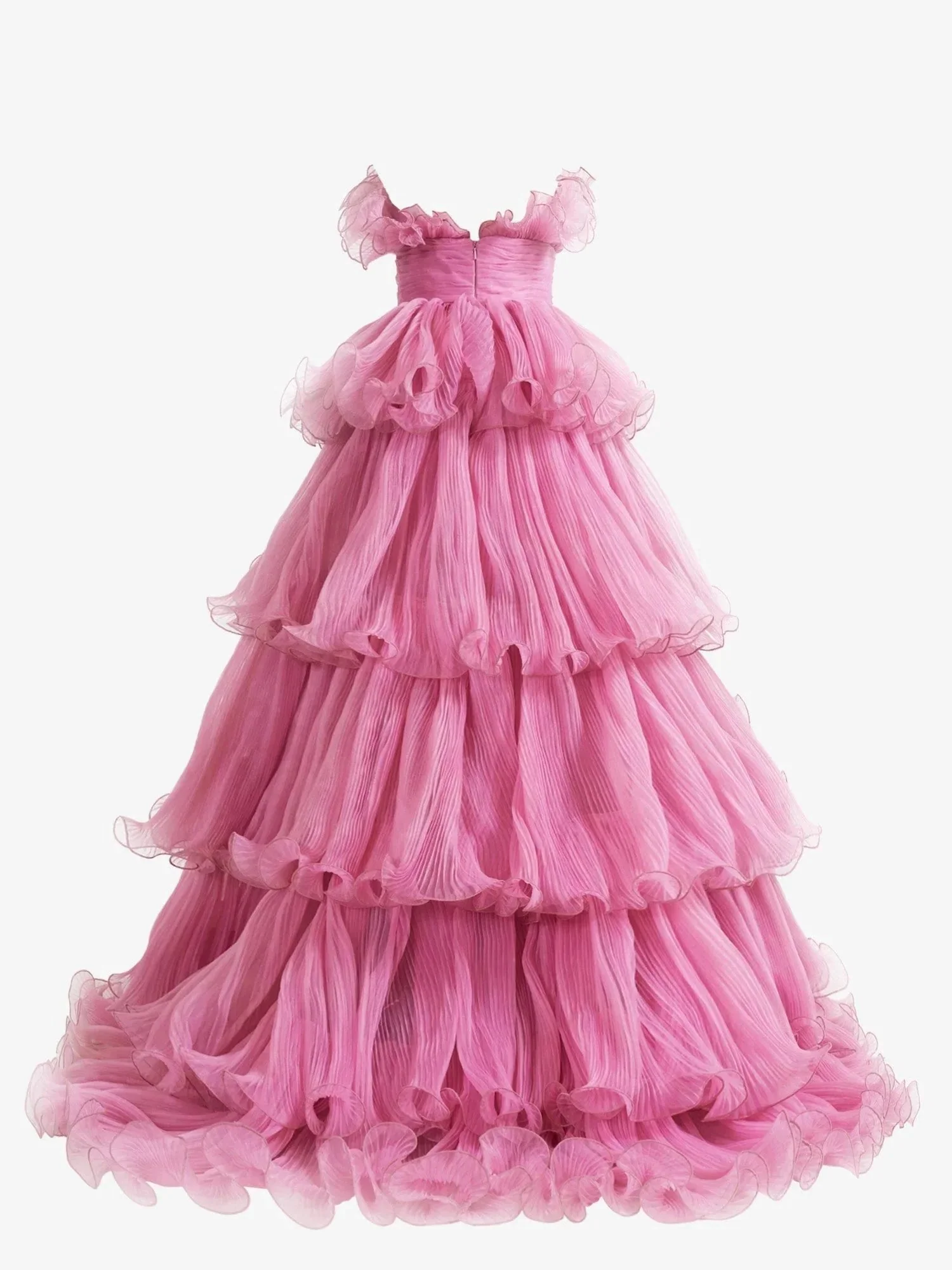 Vanessa |Pink Strapless A-Line Tiered Crinkled Tulle Prom Dress - Image 7