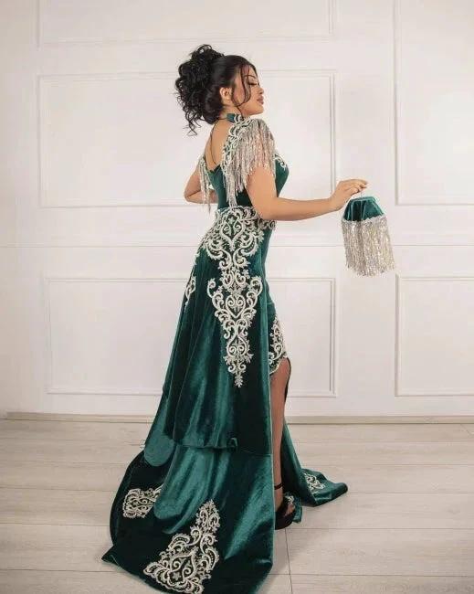 Velvet Dark Green Long Split Mermaid Prom Dresses - Image 3