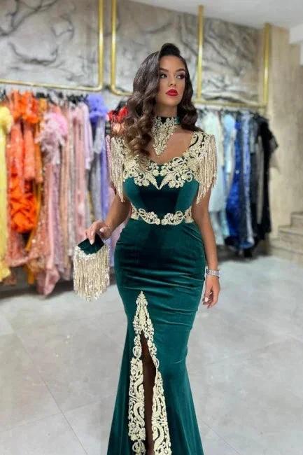 Velvet Long Evening Dress Designer Lace Sleeveless Prom Dress With Slit - Image 3