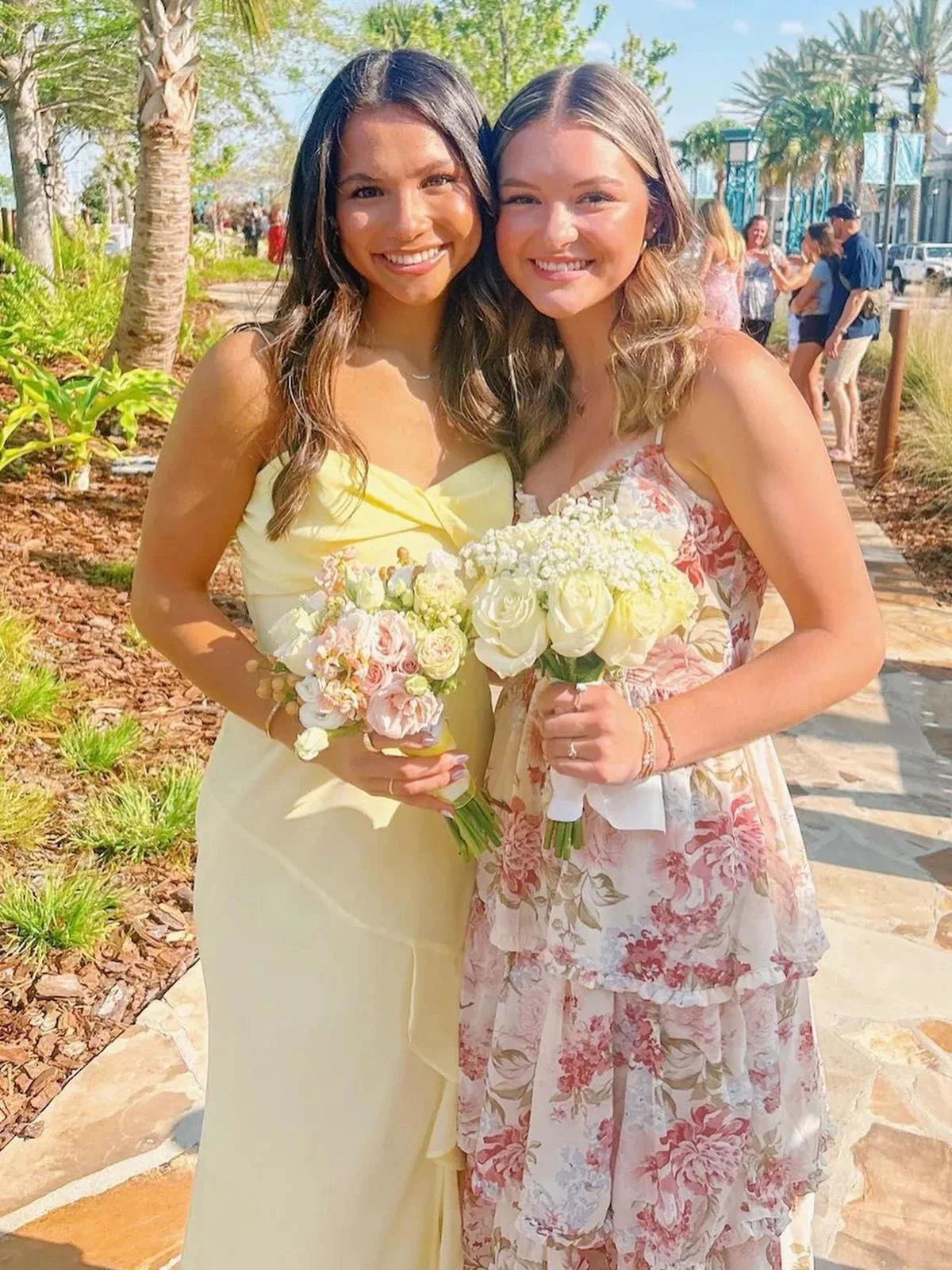 Venicia | V-Neck Yellow Chiffon Ruffles Long Prom Dresses with Slit - Image 3