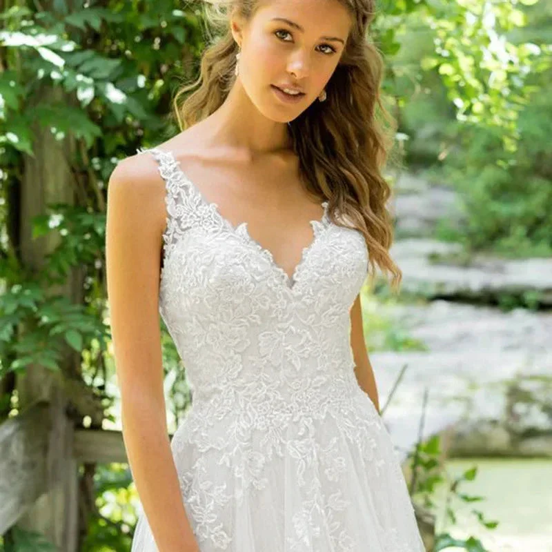 Vestido De Noiva A-Line V Neck Wedding Dress Top Lace Appliques Bridal Dress Custom Made Wedding Gown Sweep Train - Image 3