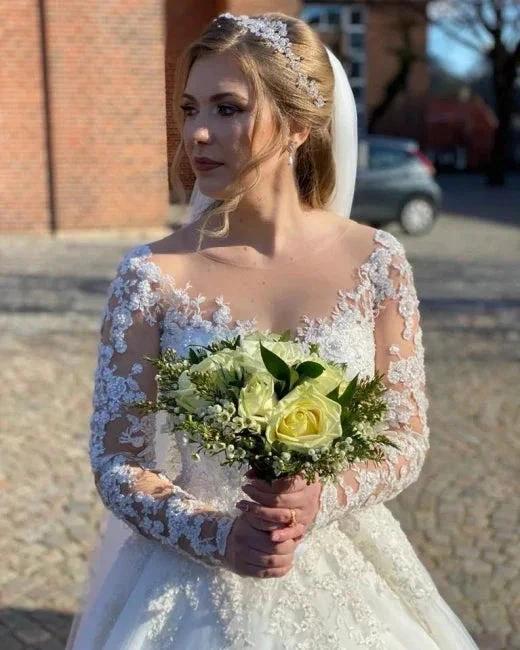 Vintage A-line Lace Wedding Dresses With Sleeves - Image 3