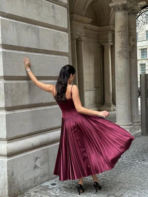 Vintage A Line Straps Burgundy Satin Long Prom Dress Evening Dress Y7994 - Image 3
