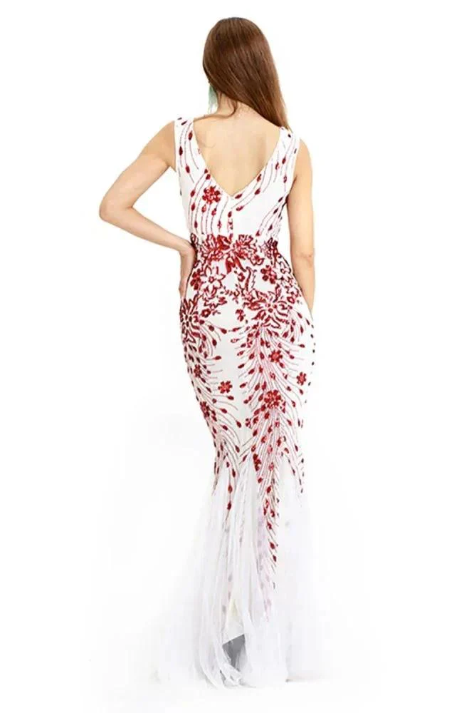 Vintage Beadings Mermaid Evening Gowns V-Neck Floor Length Prom Dress - Image 2