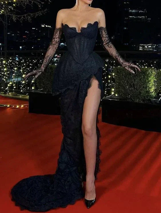 Vintage Black Lace Evening Dress,Black Gala Dress Y1910 - Image 2