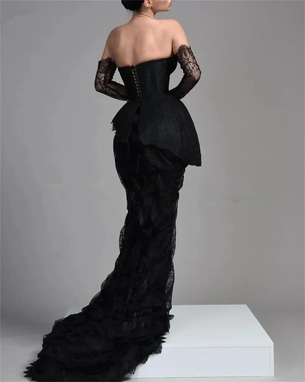 Vintage Black Lace Evening Dress,Black Gala Dress Y1910 - Image 3