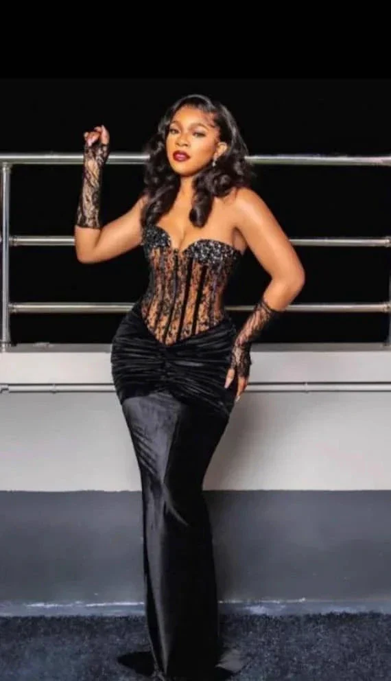 Vintage Black Mermaid Evening Dress Black Dinner Dress Y6679 - Image 2