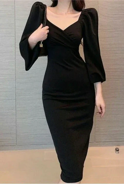 Vintage Black Midi-length Prom Dress,Black Evening Dress Y5662 - Image 2