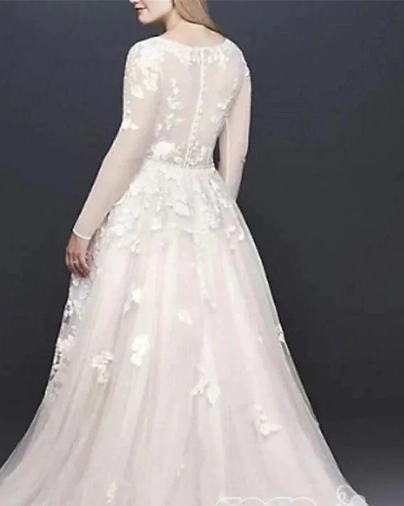 Long Sleeves V-Neck s Belt Wedding Dress - Image 2